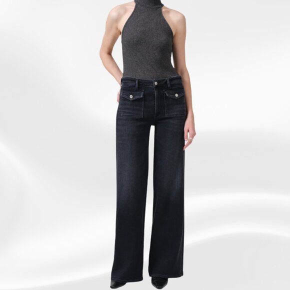 Citizens of Humanity Raven Wide Leg High Rise Utility Jeans Black Size 31 EUC! - Picture 1 of 15
